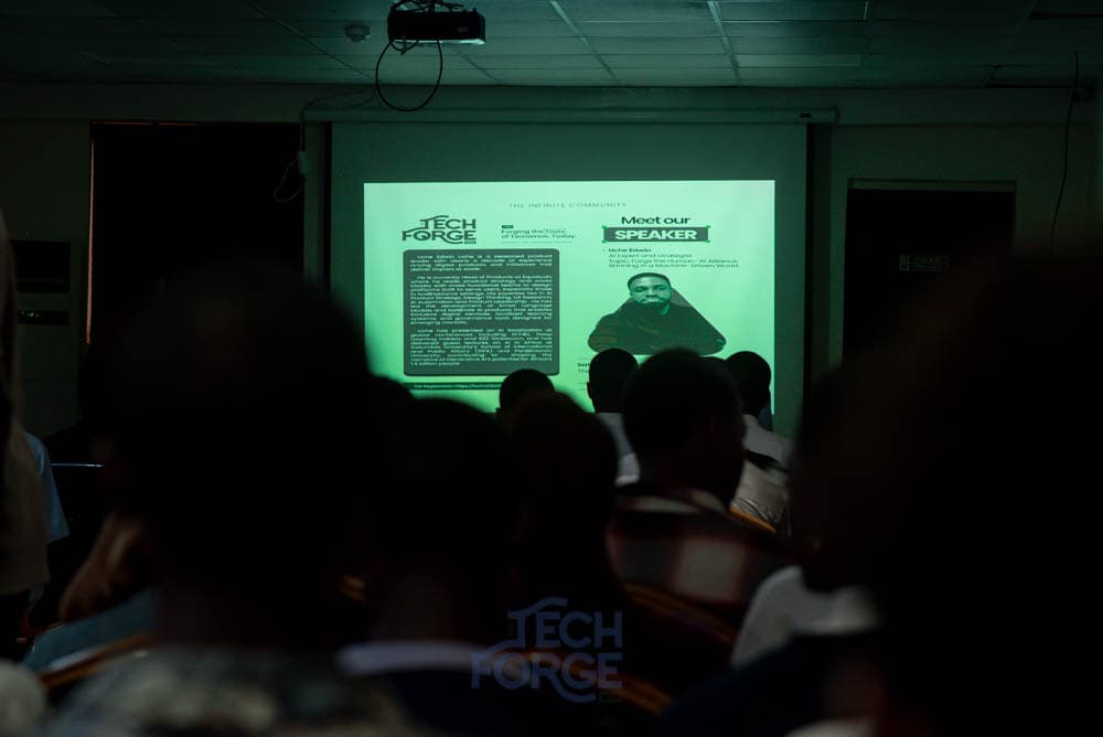 Speaker on stage at Tech Forge